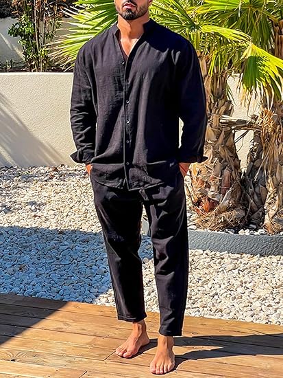 Men's Casual Set | Shirt Pants Wide Leg-3
