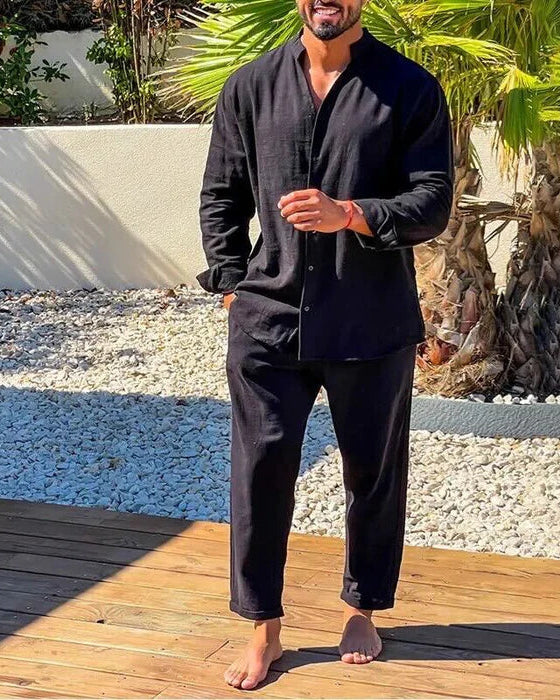 Men's Casual Set | Shirt Pants Wide Leg-2