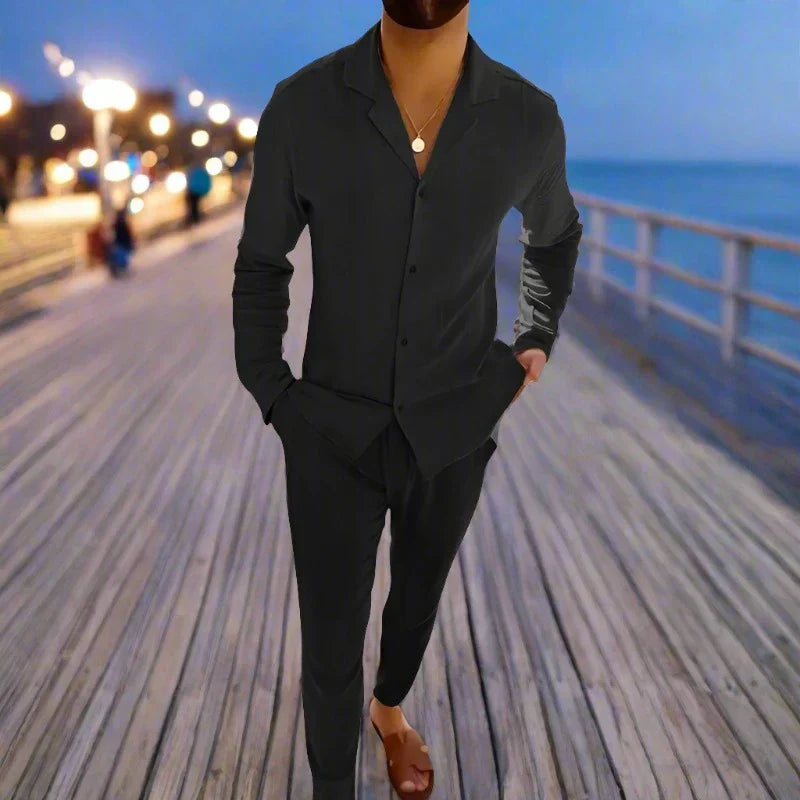 Men's Casual Shirt Trousers Set | Wide Leg-6