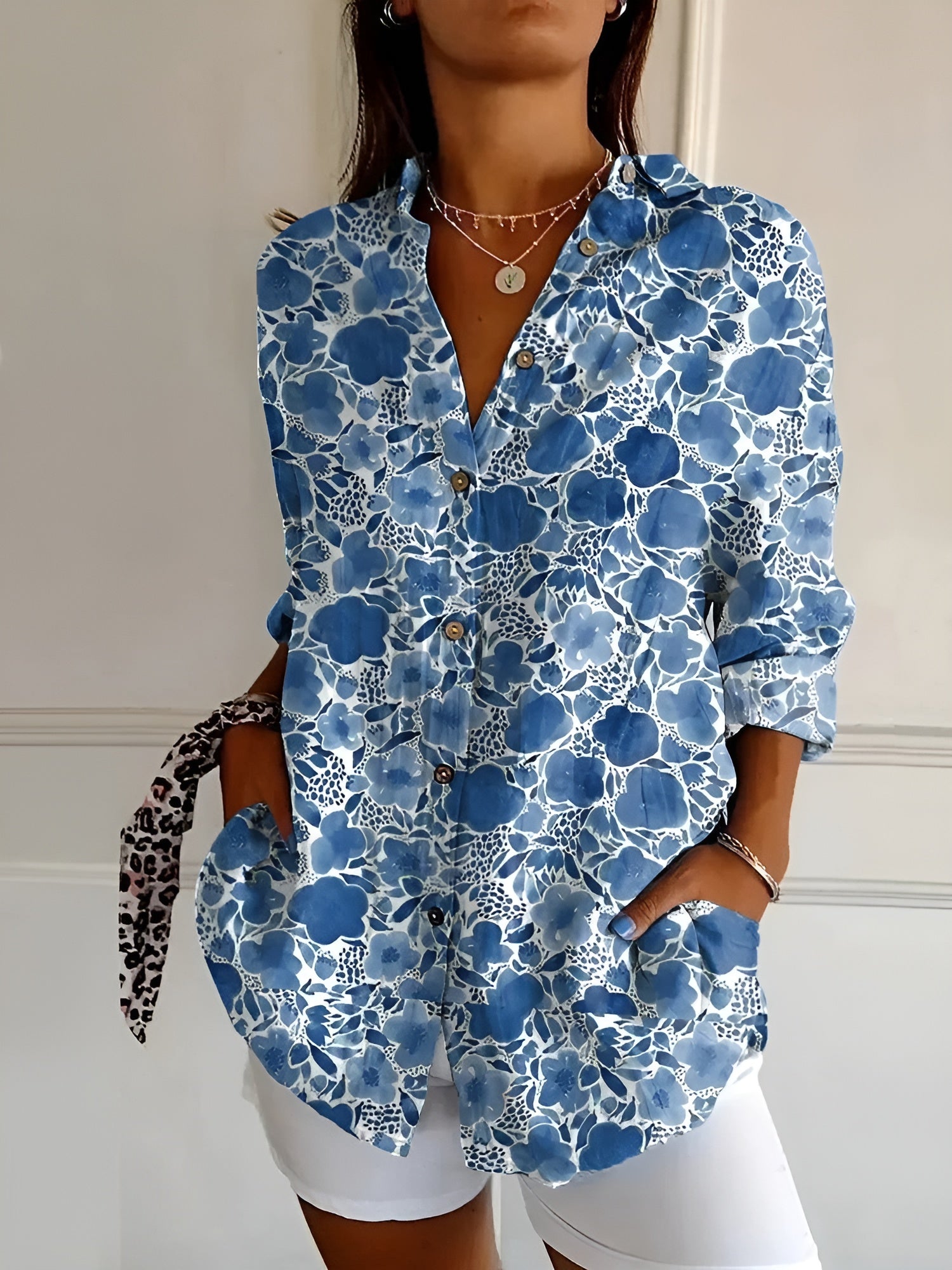 Women's Floral Print Blouse | Button-Down Long Sleeve-1