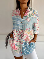 Women's Floral Print Blouse | Button-Down Long Sleeve-3