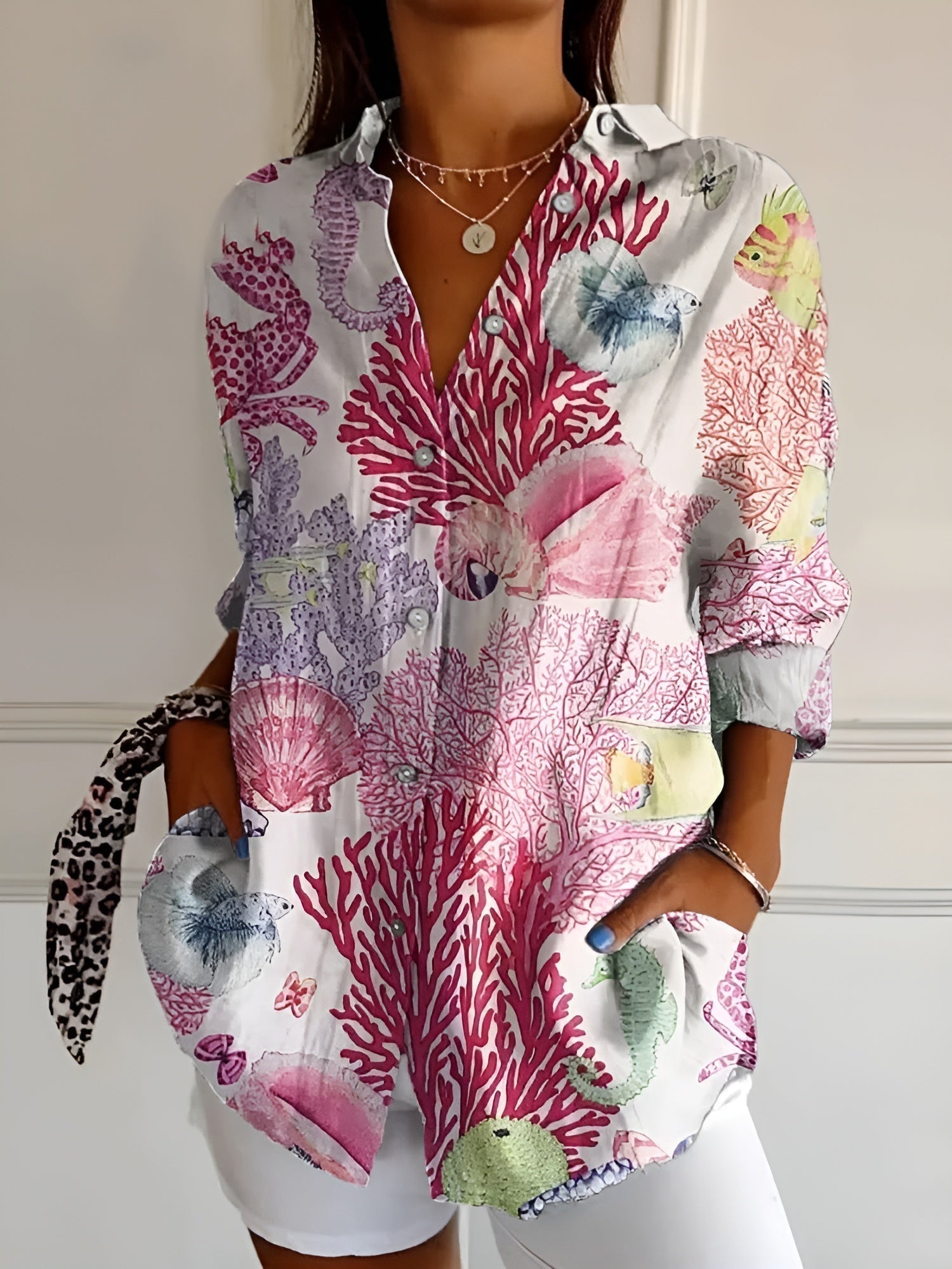 Women's Floral Print Blouse | Button-Down Long Sleeve-4