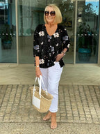 Women's Floral Blouse | Three-Quarter Sleeve Summer-5