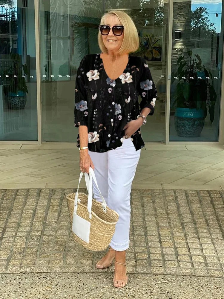 Women's Floral Blouse | Three-Quarter Sleeve Summer-5