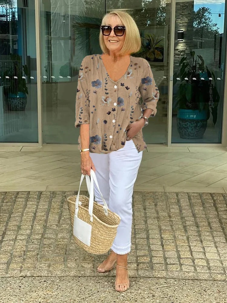 Women's Floral Blouse | Three-Quarter Sleeve Summer-2