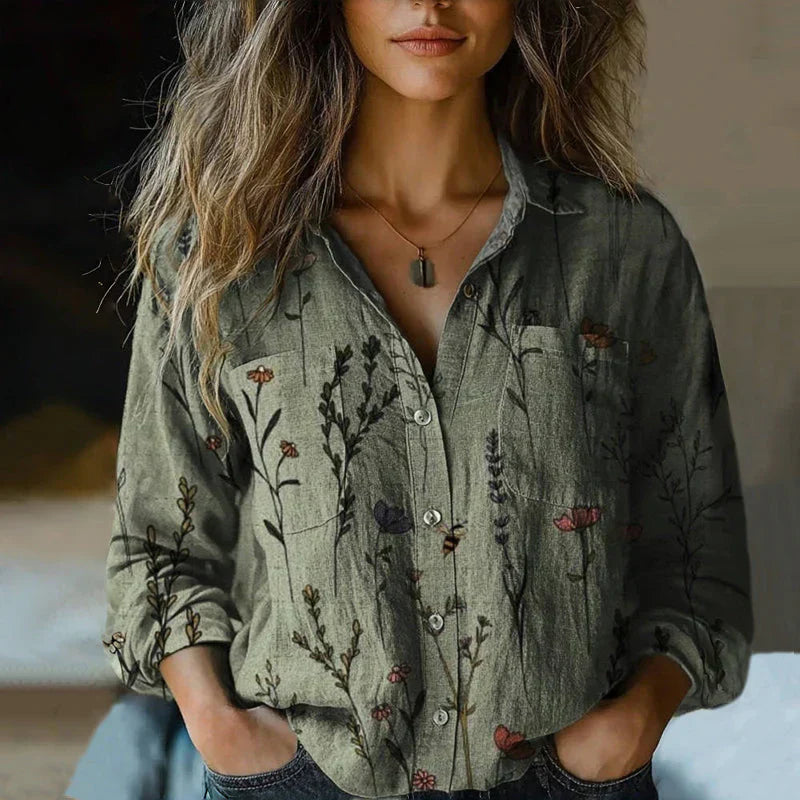 Women's Bohemian Print Blouse | Button-Down Long Sleeve-2