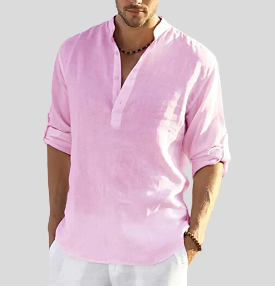 Men's Casual Summer Shirt | Pink Roll Sleeve-1