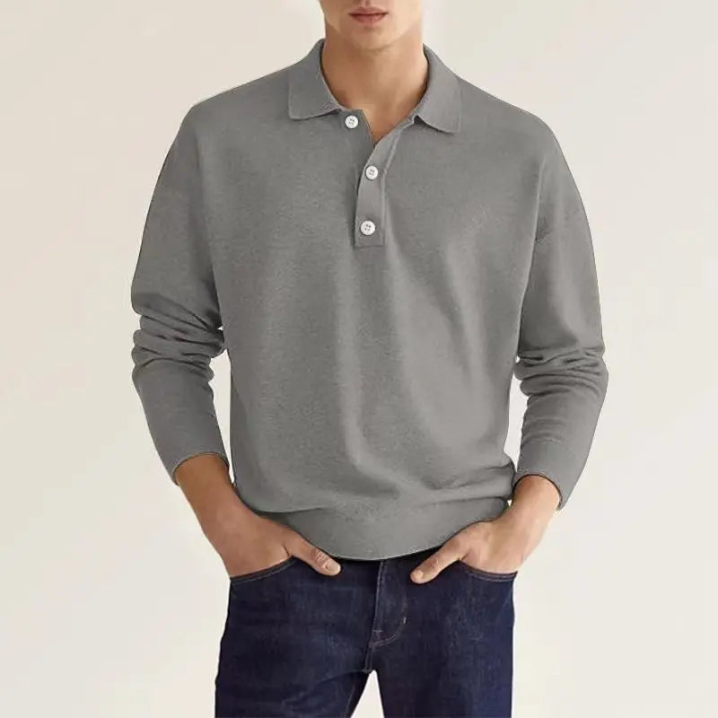 Men's Long Sleeve Casual Knit Polo Shirt-4
