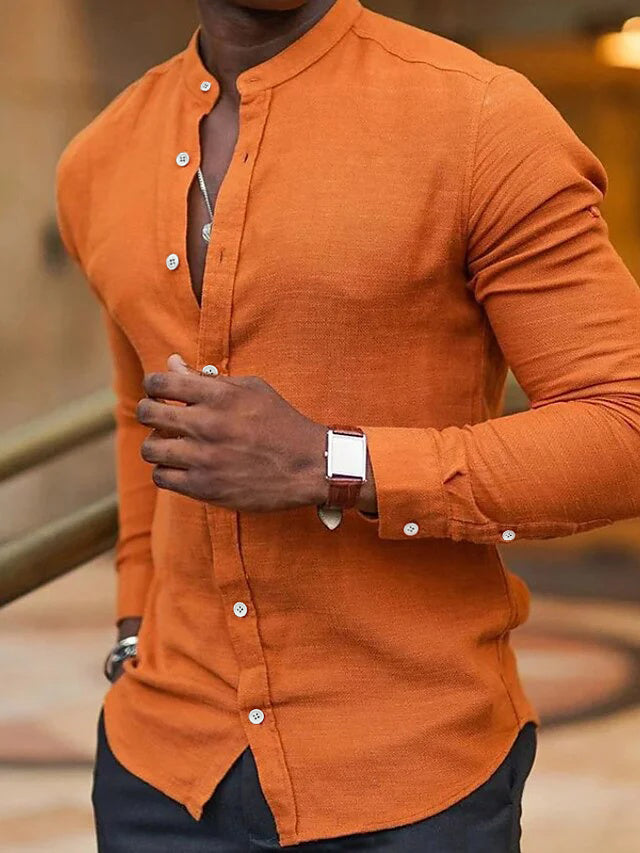 Men's Casual Long Sleeve Shirt | Solid Color-6