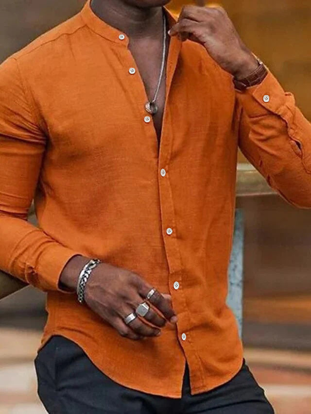 Men's Casual Long Sleeve Shirt | Solid Color-5