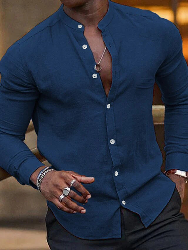 Men's Casual Long Sleeve Shirt | Solid Color-4