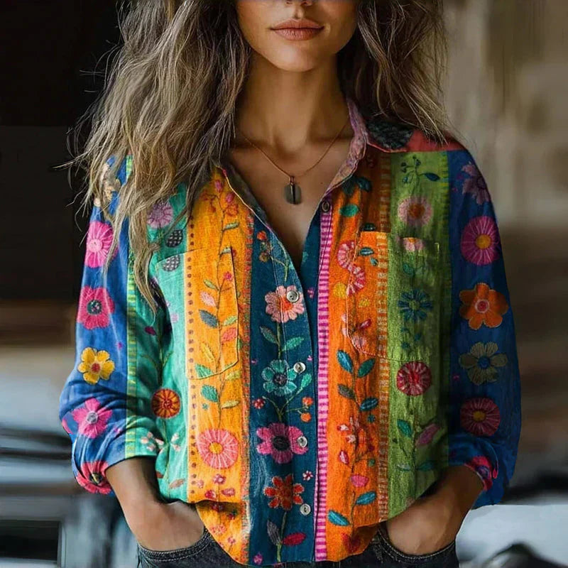 Women's Bohemian Print Blouse | Button-Down Long Sleeve-5