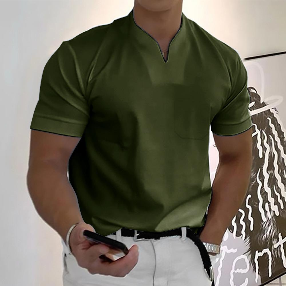 Men's Casual V-Neck Polo Shirt | White-10