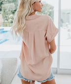 Women's Oversized Button Down Blouse | Short Sleeve-3