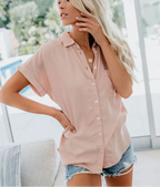 Women's Oversized Button Down Blouse | Short Sleeve-4