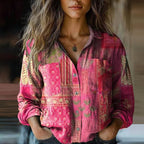 Women's Bohemian Print Blouse | Button-Down Long Sleeve-4