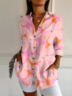 Women's Floral Print Blouse | Button-Down Long Sleeve-6