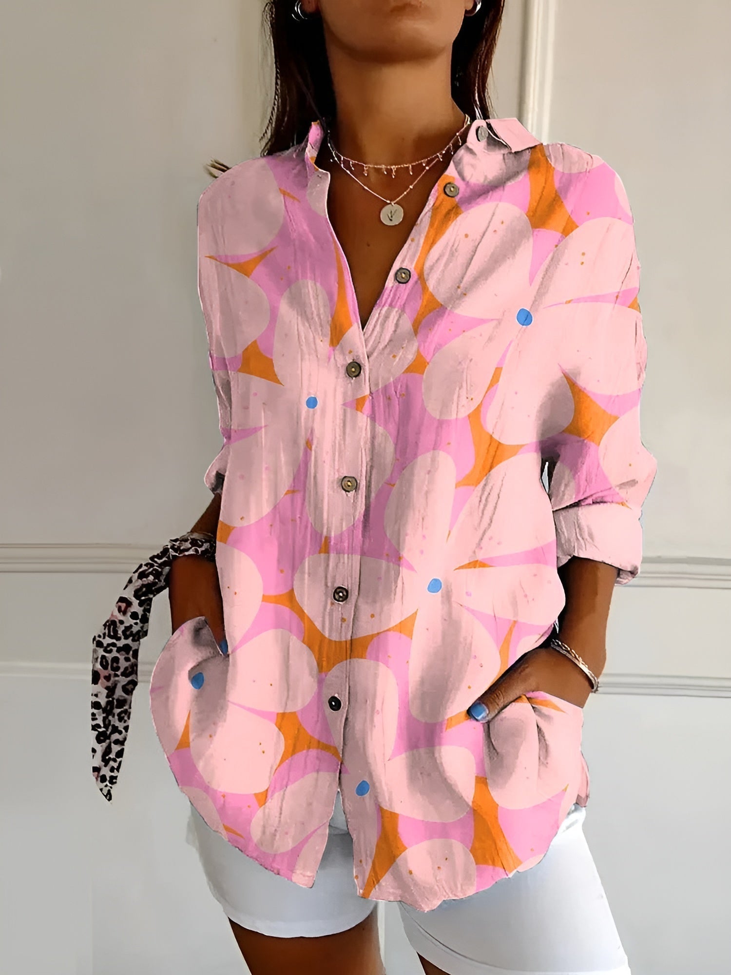 Women's Floral Print Blouse | Button-Down Long Sleeve-6