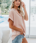 Women's Oversized Button Down Blouse | Short Sleeve-2