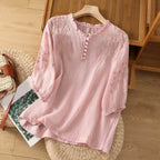 Women's Embroidered Blouse | Button-Front 3/4 Sleeve-2