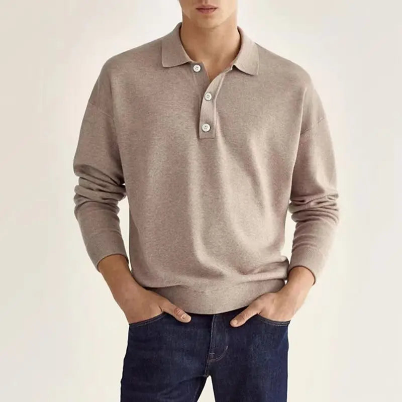Men's Long Sleeve Casual Knit Polo Shirt-6