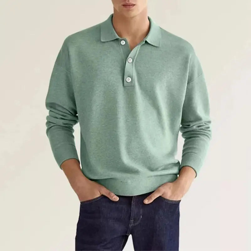 Men's Long Sleeve Casual Knit Polo Shirt-3