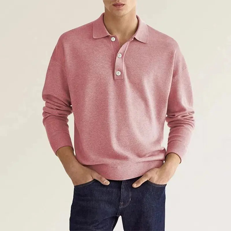 Men's Long Sleeve Casual Knit Polo Shirt-5