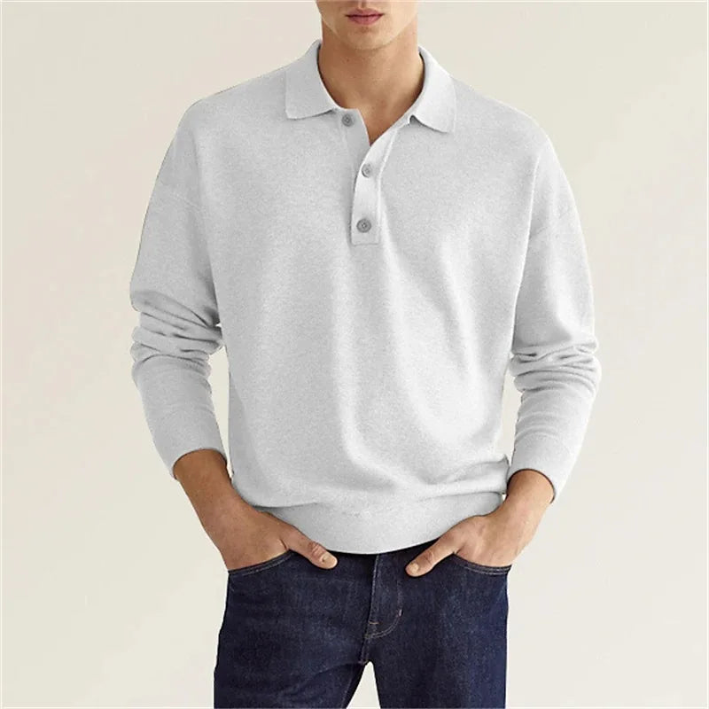 Men's Long Sleeve Casual Knit Polo Shirt-1