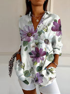 Women's Floral Print Blouse | Button-Down Long Sleeve-8