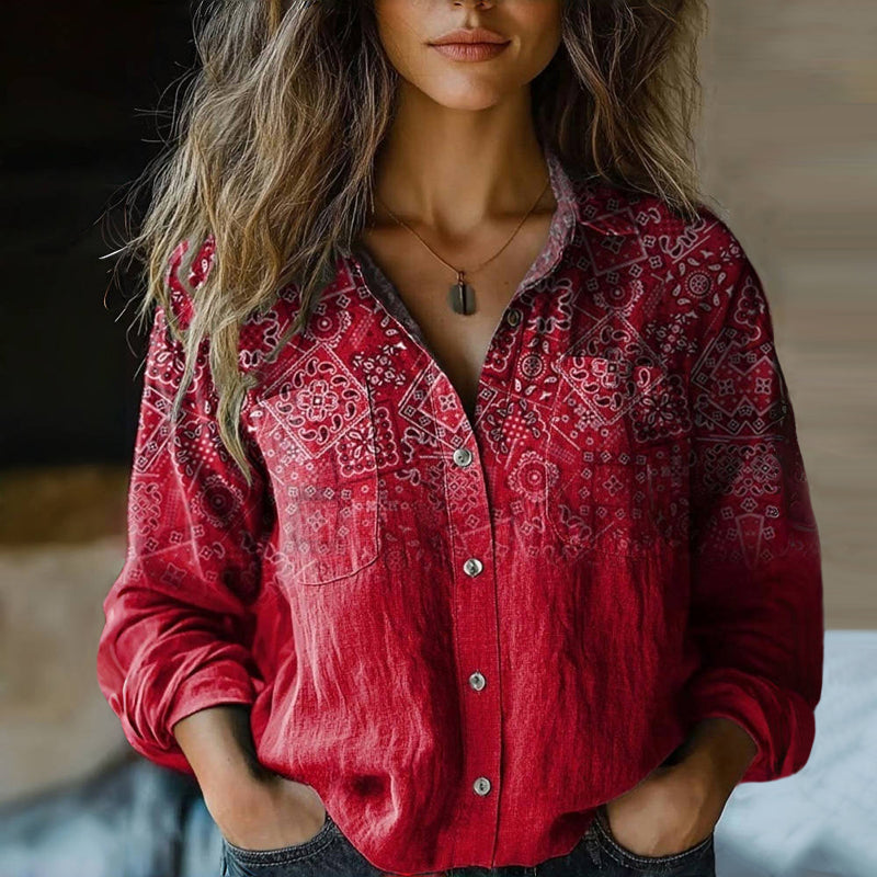 Women's Bohemian Print Blouse | Button-Down Long Sleeve-1