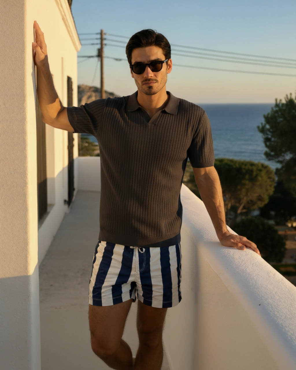 Men's Casual Ribbed Polo | Short Sleeve Open Collar-20