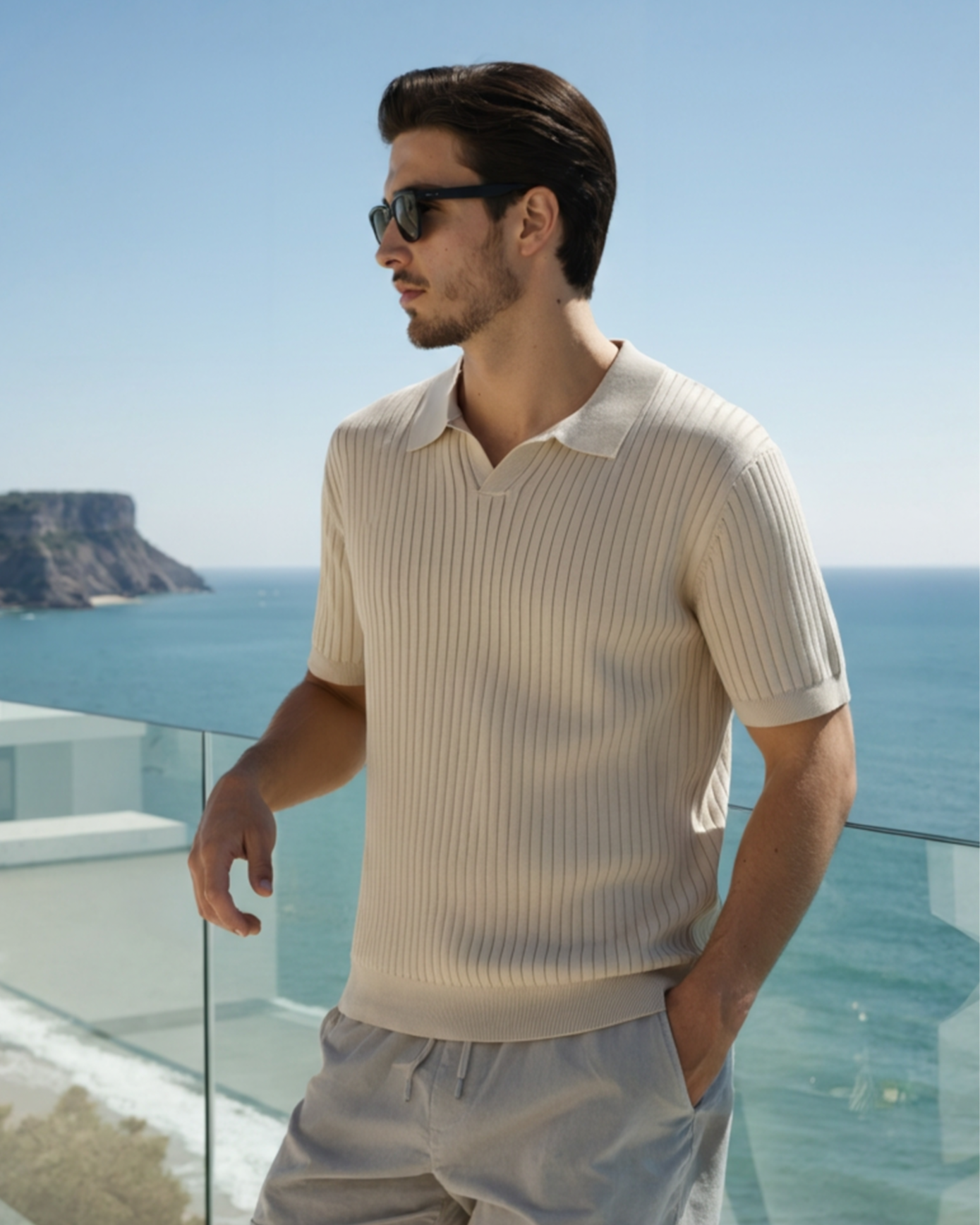 Men's Casual Ribbed Polo | Short Sleeve Open Collar-1
