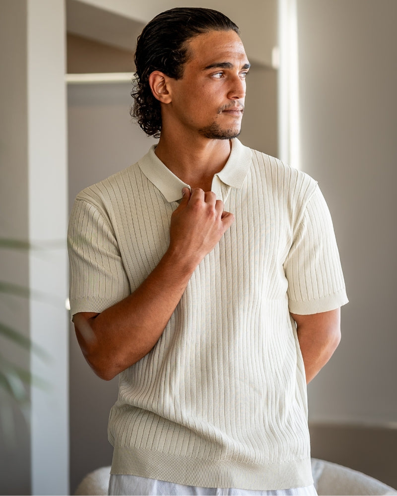 Men's Casual Ribbed Polo | Short Sleeve Open Collar-5