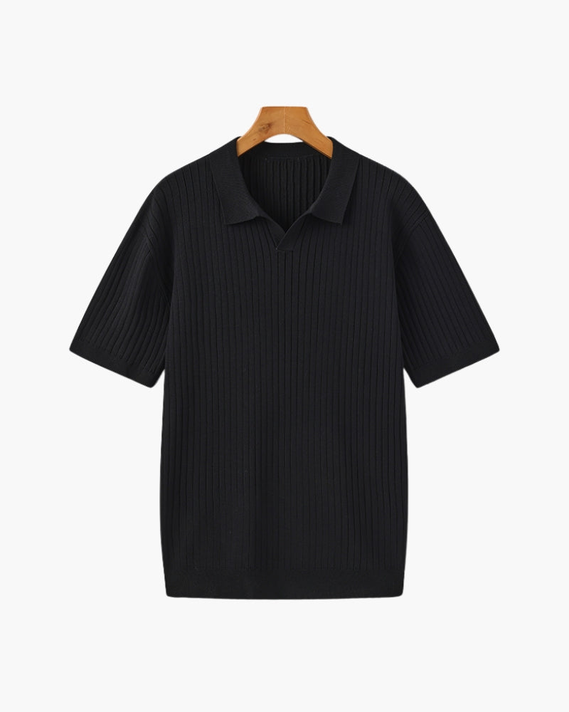 Men's Casual Ribbed Polo | Short Sleeve Open Collar-9