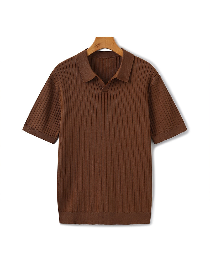 Men's Casual Ribbed Polo | Short Sleeve Open Collar-12