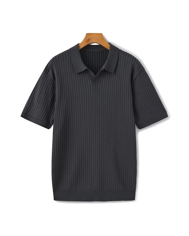 Men's Casual Ribbed Polo | Short Sleeve Open Collar-17