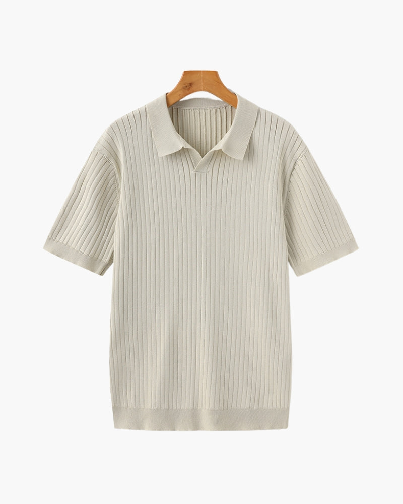Men's Casual Ribbed Polo | Short Sleeve Open Collar-2