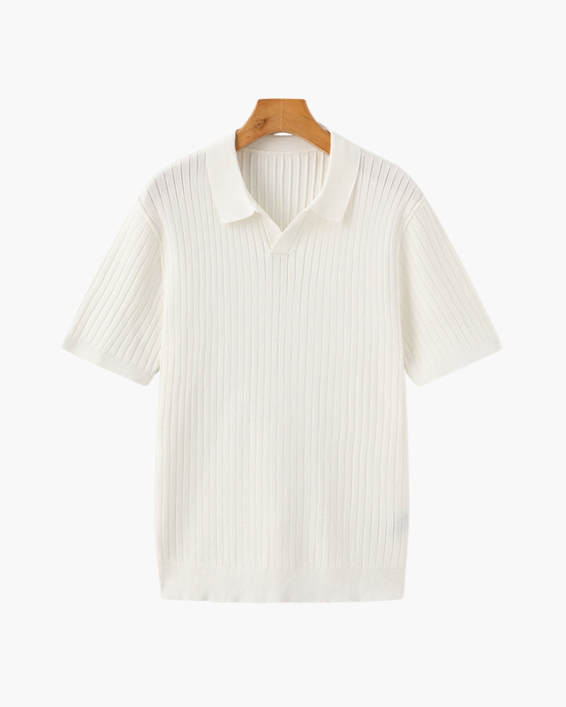 Men's Casual Ribbed Polo | Short Sleeve Open Collar-25