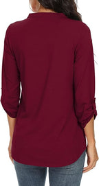 Women's V Neck Chiffon Blouse | 3/4 Sleeve Casual-10
