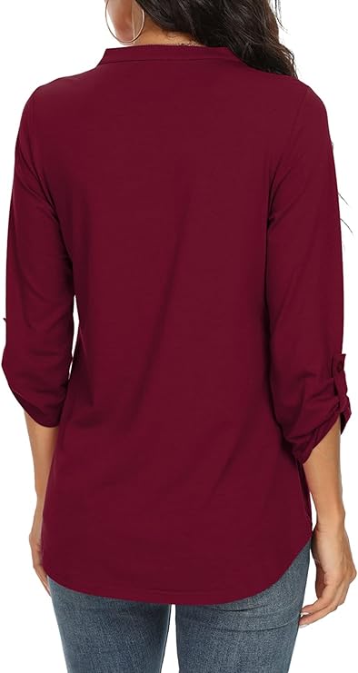 Women's V Neck Chiffon Blouse | 3/4 Sleeve Casual-10