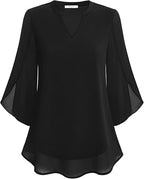 Women's V Neck Chiffon Blouse | 3/4 Sleeve Casual-2