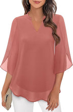 Women's V Neck Chiffon Blouse | 3/4 Sleeve Casual-5