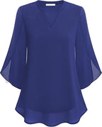 Women's V Neck Chiffon Blouse | 3/4 Sleeve Casual-8