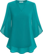 Women's V Neck Chiffon Blouse | 3/4 Sleeve Casual-4
