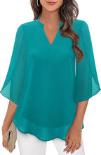 Women's V Neck Chiffon Blouse | 3/4 Sleeve Casual-3