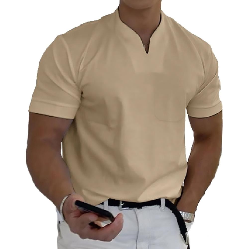 Men's Casual V-Neck Polo Shirt | White-4