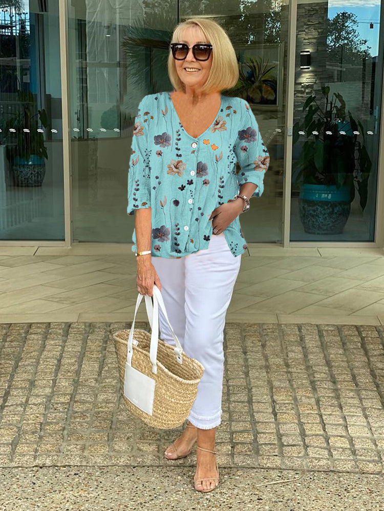 Women's Floral Blouse | Three-Quarter Sleeve Summer-1