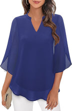 Women's V Neck Chiffon Blouse | 3/4 Sleeve Casual-7