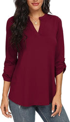 Women's V Neck Chiffon Blouse | 3/4 Sleeve Casual-9