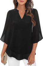 Women's V Neck Chiffon Blouse | 3/4 Sleeve Casual-1